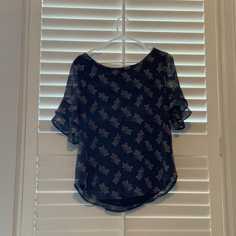 Ann Taylor Navy floral blouse
